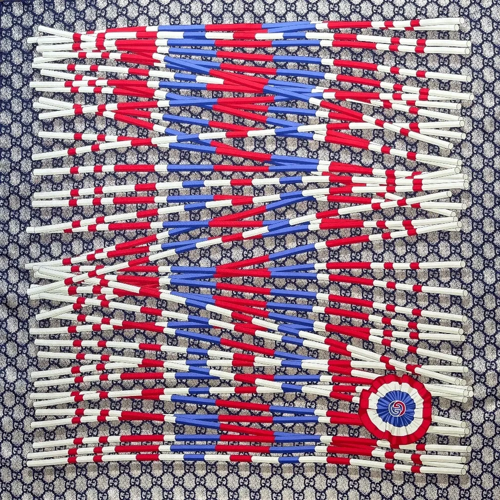 New Gucci Scarf Logo GG Print Club WEB Blue Silk Wrap